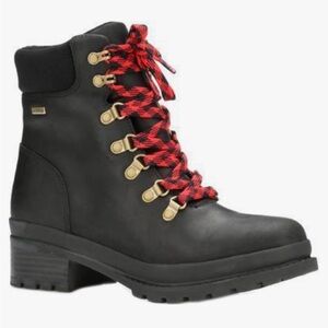 Muck Boot Co. Black and Red Lace-Up Leather Waterproof Combat Boots. Size 9.5